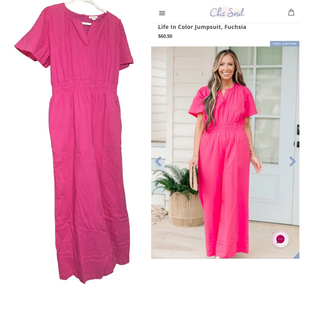 Chic Soul Bright Fuchsia Cotton Maxi Jumpsuit